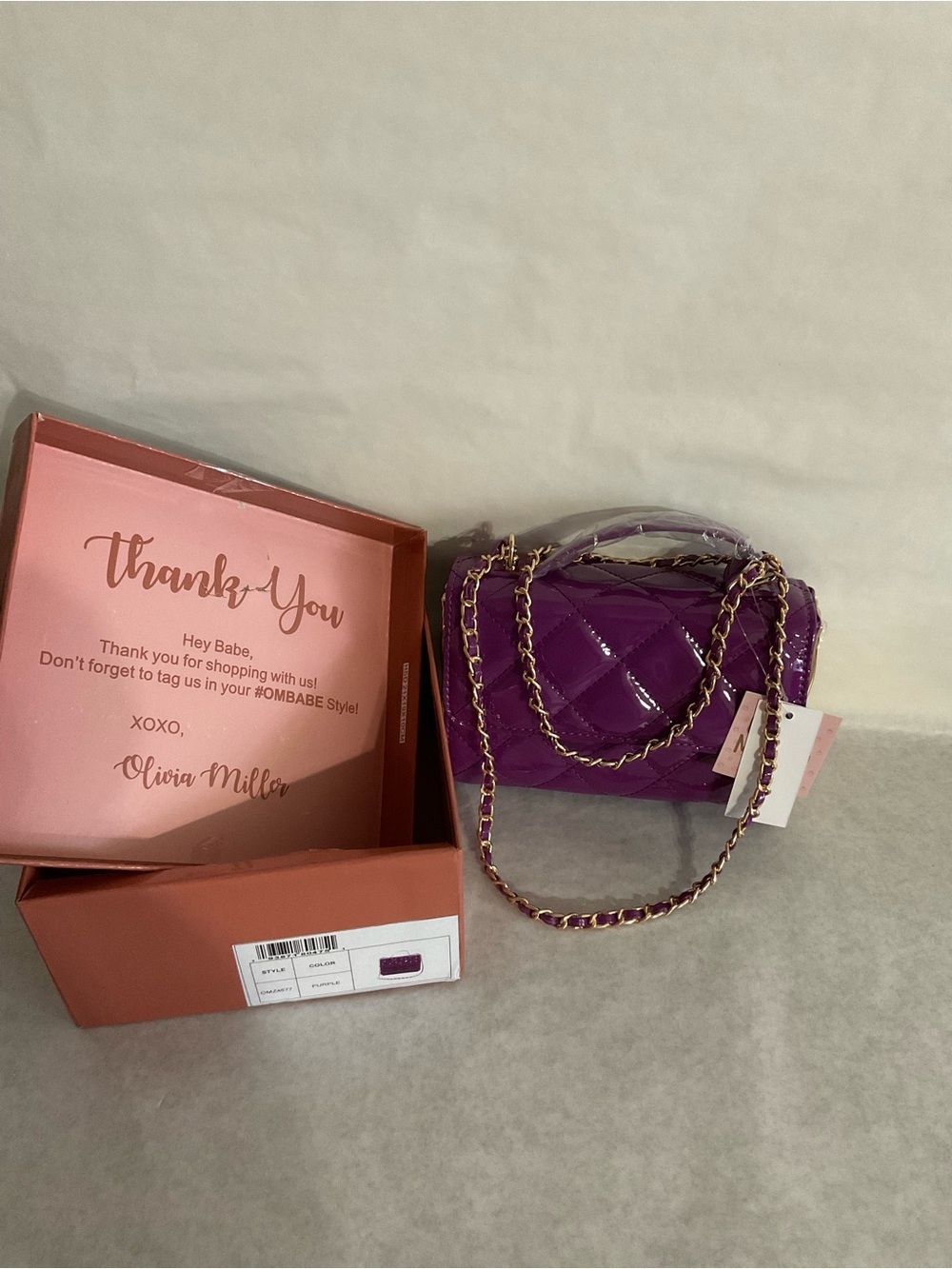 Olivia Miller Glossy Violet Quilted Crossbody with Gold Chain - Picture 6 of 6